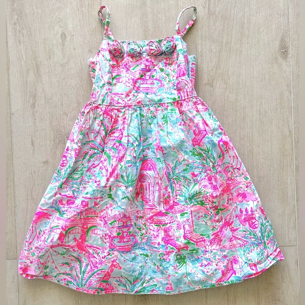 Lilly Pulitzer Girls Adjustable Strap Flower Detail Dress Size 4